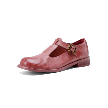 Low Heel Women's Retro Style Leather Flat Shoes