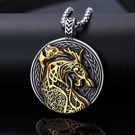 Persoonlike Wolfkop-Totem Titaanstaal Swart-en-Goud Kontras-Hanger