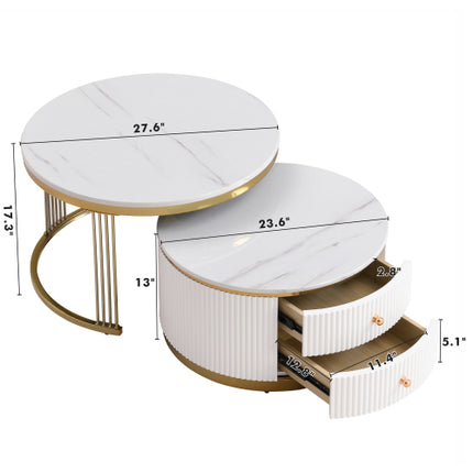 Moderne 2-stuk Wit Sirkelvormige Nesbanktafel Met Laaie, 27.6 Duim