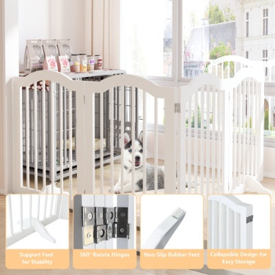 27.6 Height Tall Freestanding Pet Gate, 4 Panels Foldable Dog Gate, Solid Wood Folding Safety Fence Wooden Dog Gate With 2 Pcs Support Feet Ideal For Stairs, Doorways, Halls, Kitchens, Heavy Duty Gat