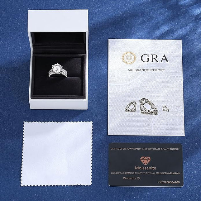 5ct Moissaniet Verloofringe Vir Vroue, 11MM Middelsteen, D Kleur VVS1 Geskape Moissaniet Trou Belofte Voorstelringe Vir Vroue Haar, Verjaardag Luukse Bruidsgeskenk