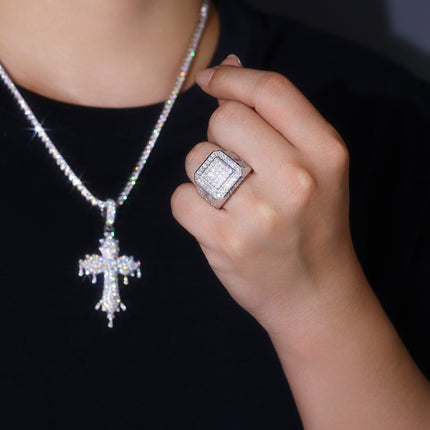 Mans se Letter H Stel Met Topgehalte Moissanite Luukse En Modieuse Lig Luukse Juweliersware Silwer Ring S925 Versilwerde Platinum