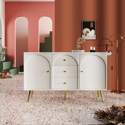 Buffetkas Vir Sitkamer, Laaikas Met 2 Deure En 3 Laaie, Verstelbare Rak, Roomwit, 40D X 140W X 84H CM
