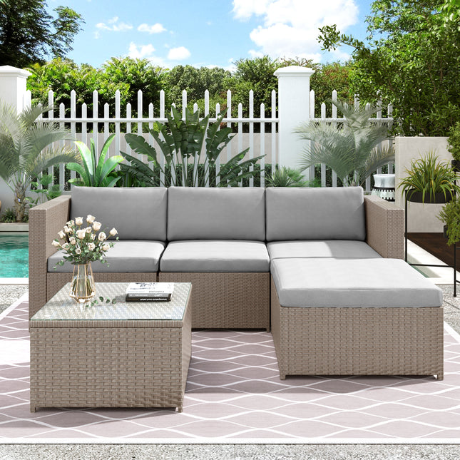 Tuinhoekbank Rattan Tuinmeubels Patio Stel Tuin Ontspanningsstel Tuin Rattan Meubels Sitkamerstel, Khaki