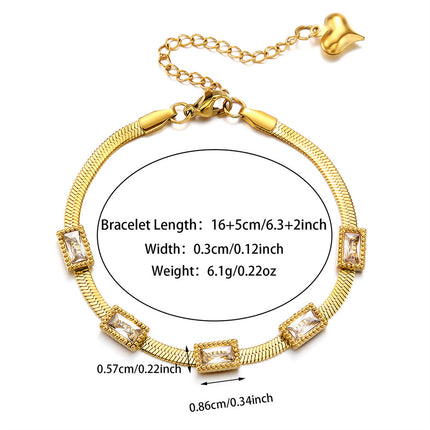 Vroue se Vlekvrye Staal Modieuse Multi-Sirkoon Lemketting Armband