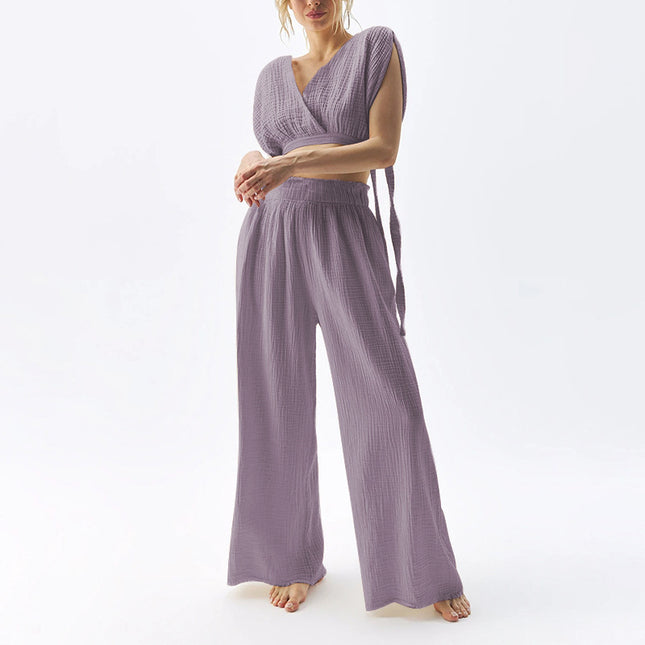 Double-layer Gauze Trousers High Waist Thin Cotton Wide Leg Pants