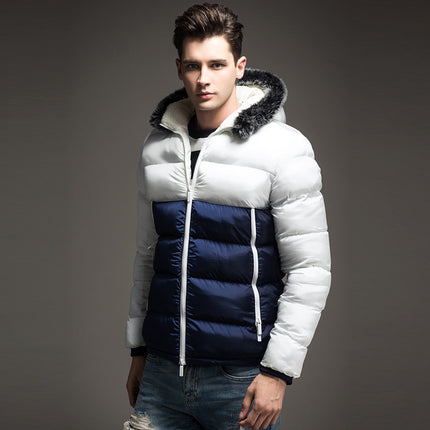 Men's Casual Patchwork Hooded Warm Jacket