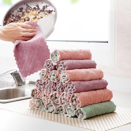 Bedrukte Tweekleur Dubbelzijdige Absorberende Skottelgoedlap Kleefwerende Olie Handdoek Verdikking Vee Tafeldoek Kombuisvadoek