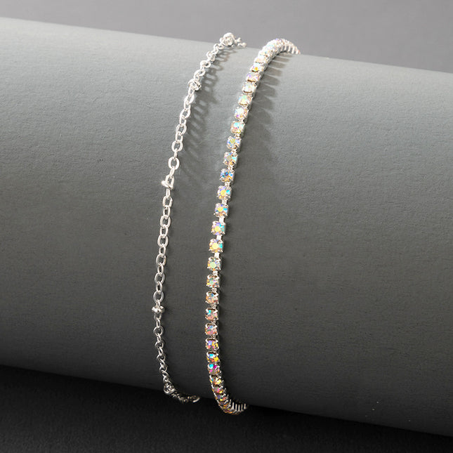 Vol-Kristal Veel-Laag Minimalistiese Vroue Mode Strass Enkelbandjie