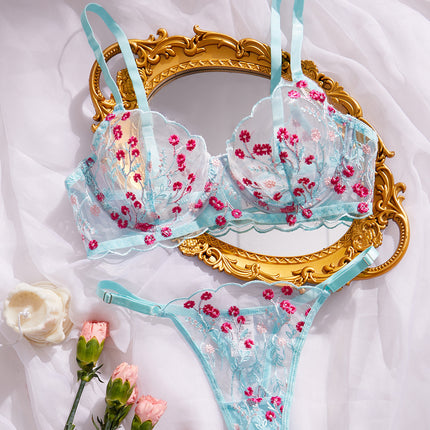 Bra Embroidery Floral Comfortable Soft Multi-color Underwear For Women