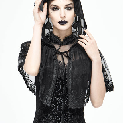 Devil Fashion Women's Wear Dark Lace Mesh Hooded Cloak