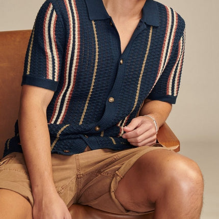 Men's Casual Hollow-out Knitted POLO Cardigan