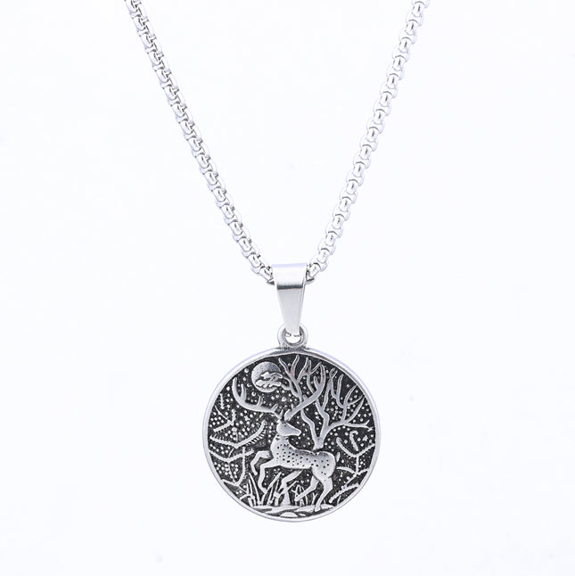 Retro Natural Style Forest Moon Elk Titanium Steel Pendant