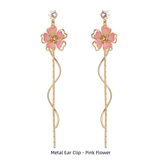 Japanese Sakura Fairy Temperament Tassel Spiral Chain Earrings Girl