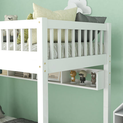 Stapelbed, Kinders, 3FT Soliede Denne Hout Enkelbedraam & Onderbed-laaistoor, Met Rak, Wit 90x190cm
