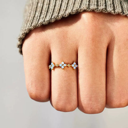 S925 Sterling Silwer Vierblaarklawer Drieblom-Ring
