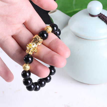Obsidian 18K Goud Armband ses dapper woorde op hand en klein Pêrel vervoer geskenke groothandel