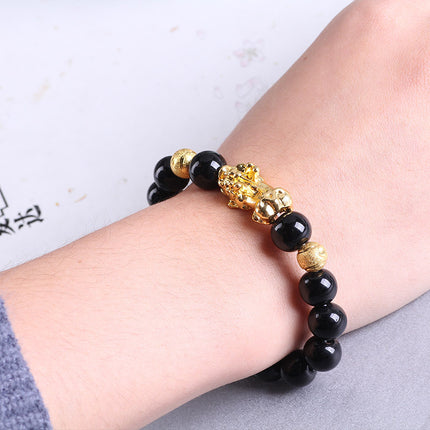 Obsidian 18K Goud Armband ses dapper woorde op hand en klein Pêrel vervoer geskenke groothandel