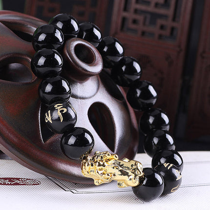 Obsidian 18K Goud Armband ses dapper woorde op hand en klein Pêrel vervoer geskenke groothandel