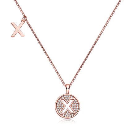 Een Van Die 26 Letters, X, Versier Met Topgehalte Moissanite, Luukse En Modieuse Ligluukse Trendjuweliersware, Silwer Halssnoerhangertjie S925 Silwer Geëlektroplateerde Roosegoud
