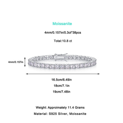 0.3-karaat Luukse en Modieuse Ligluukse Tendens Juweliersware Silwer Armband Versier met Topgehalte Moissanite, S925 Silwer Geëlektroplateerde Platinum