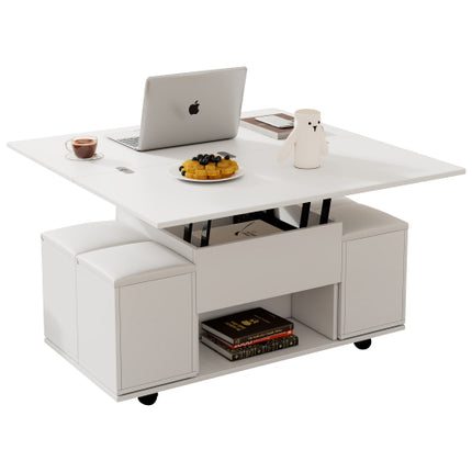 Opklapbare Koffietafel, Koffietafel Met Berging, Opklapblad Bank Eindtafels Vir Sitkamer Meubels, Wit
