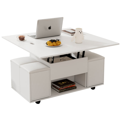 Opklapbare Koffietafel, Koffietafel Met Berging, Opklapblad Bank Eindtafels Vir Sitkamer Meubels, Wit