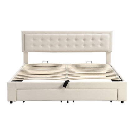 Gestoffeerde Koninggrootte Bed 150x200cm Fluweelstof Dubbelbed Groot Bergingspasie, Met Latte En Kopstuk, Sonder Matras, Grys