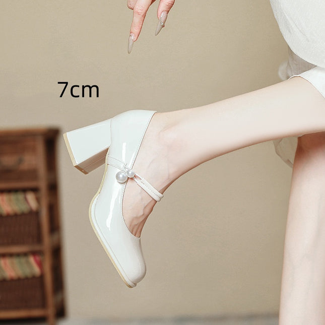 Mary Jane Shoes Women's Round Head Chunky Heel Plus Size High Heels