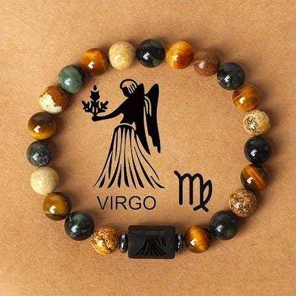 12 Zodiac Sign Natural Stone Bead Bracelet
