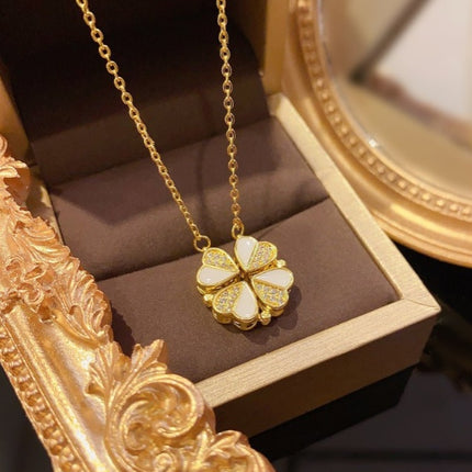 Luukse Vierblaarklawer Hanger Ketting Vlekvrye Staal Kristal Hart Juweliersware Vir Vroue Geskenk