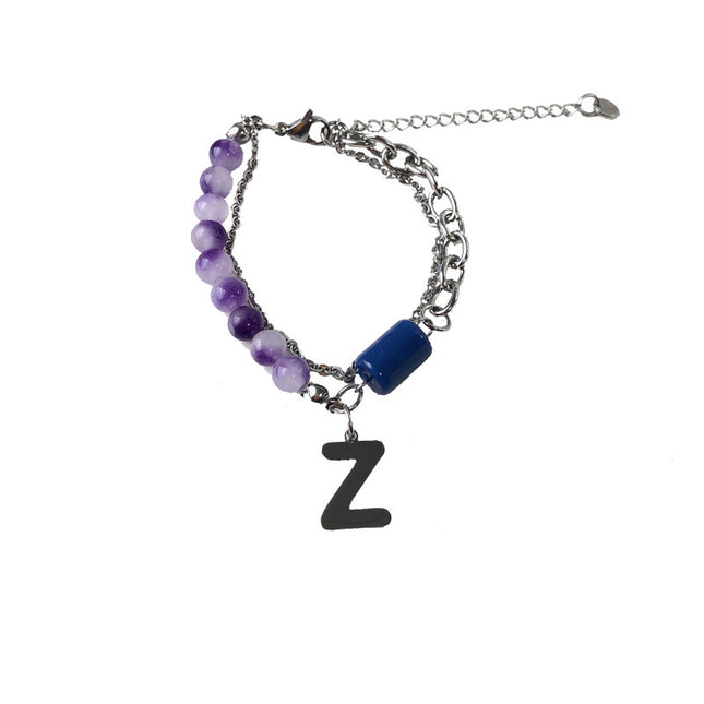 Natural Stone Double-layer Titanium Steel Bracelet Women