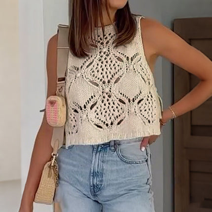 Sleeveless Hollow Vest Jacket Women's Clothing