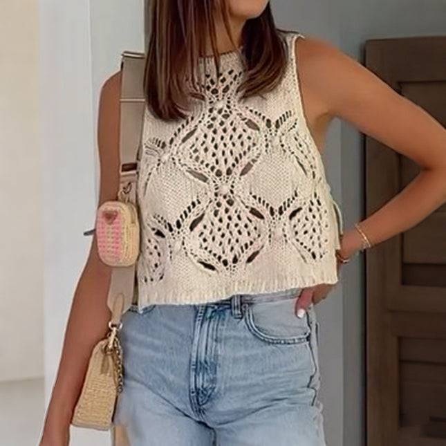 Sleeveless Hollow Vest Jacket Women's Clothing