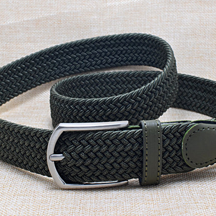 Men's Leather Canvas Woven Belt