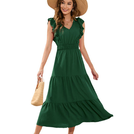 Long Casual Holiday V-neck High Waist Cake Dress