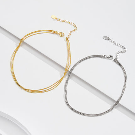 Eenvoudige S925 Sterling Silwer 3-laag Enkelbandjie Vir Vroue