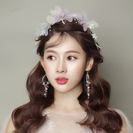 Bridal Headdress Head Flower Wings Super Fairy Hair Band Earrings Hair Accessory Set
