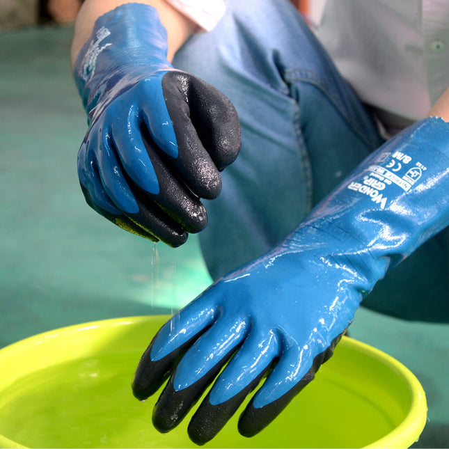 Nitrile Dipped Long Sleeve Water And Oil Resistant Work Gloves