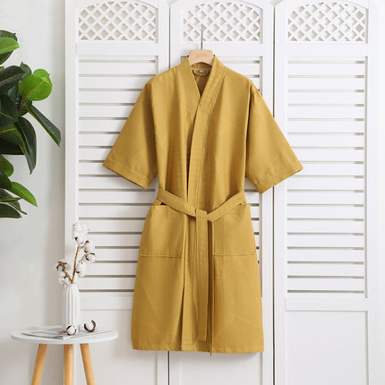Cotton Single-layer Yarn Bathrobe Spring Summer Cropped Sleeves Mid-length Bathrobe