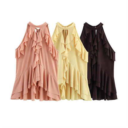 Women's Fashion Laminated Decoration Hanging Collar Top