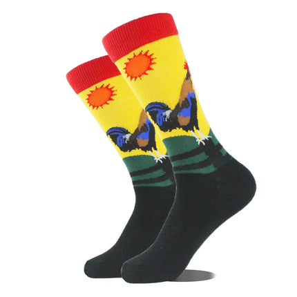 Men's Cartoon Animal Retro Oil Painting Mid-calf Socks