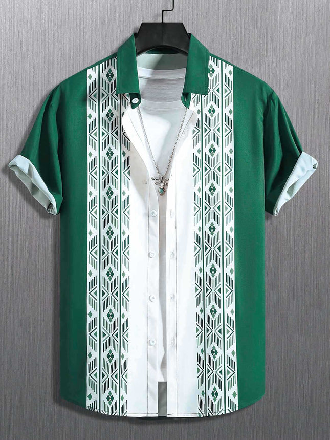 Men's Contrast Color Loose Short-sleeved Shirt Lapel