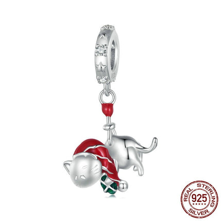 Christmas Cat Diy Pendant S925 Sterling Silver Beads