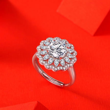 S925 Silwer Moissanite-ring Blomme Vroulik Nuwe Modieuse Ring Verstelbaar Bronring In Voorraad Generasie