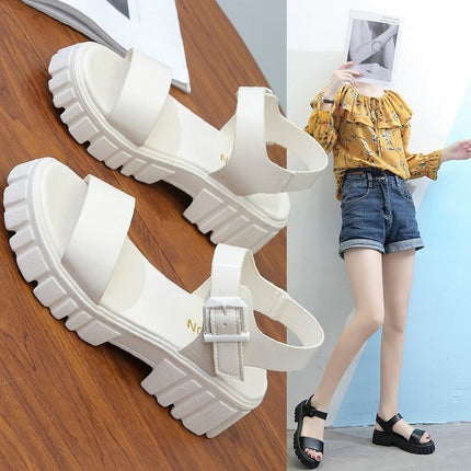 Dames Loafers met Oop Tone, Enkelbandjie, Gesp en Platformsool