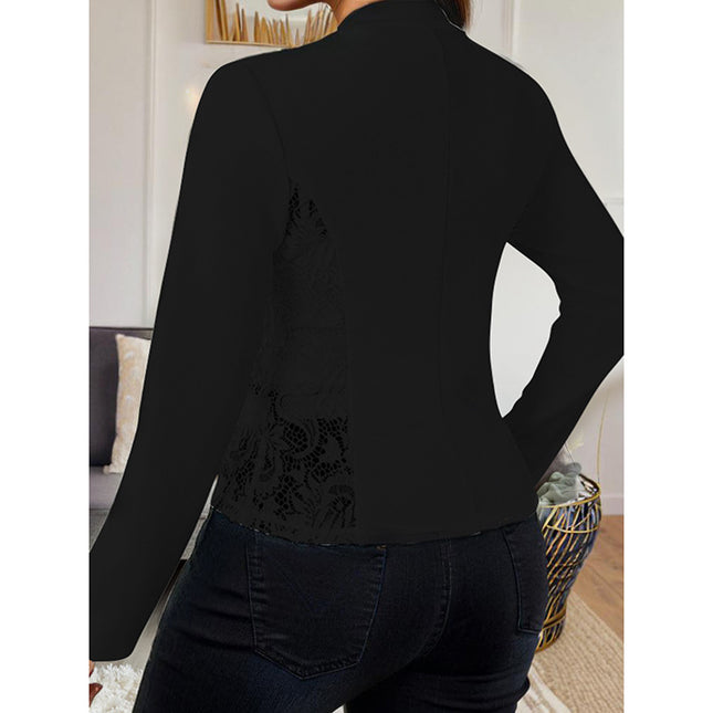 Women's Casual Lace Contrast Open Front Cardigan Jacket Long Sleeve Work Office Suit