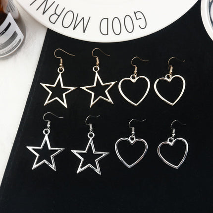 All-matching Hollow Five-pointed Star Chain Stud Earrings Simple Ladies