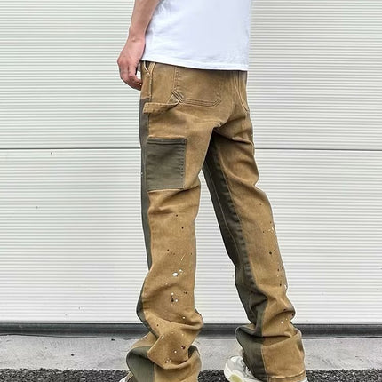 Leisure Washed-out Micro-elastic Tooling Denim Logging Pants