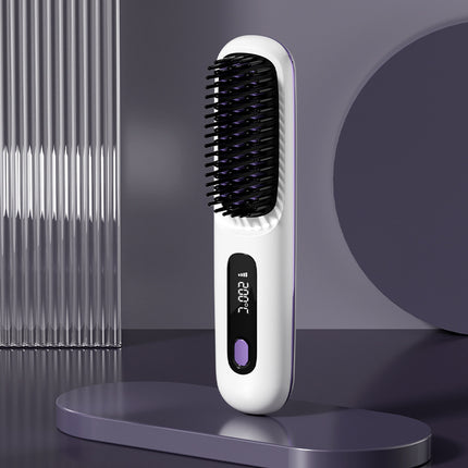 2-in-1 Reguit Haarkam Draadlose Haarglatmaker Borsel Haar Vinnige Verhitting Draagbare Warm Kruller USB-laai